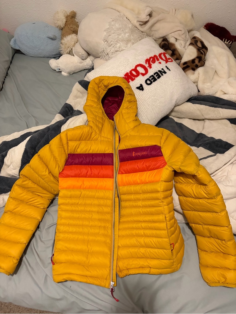 cotopaxi kids Puffer Jacket - Yellow with Red & Orange Stripes